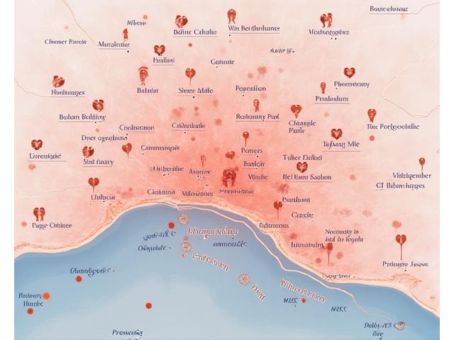 Stlizowana mapa Warszawy z podświetlonymi popularnymi miejscami na randki, takimi jak Stare Miasto, bulwary wiślane, parki. Delikatne ikony par wskazujące na te lokalizacje.
