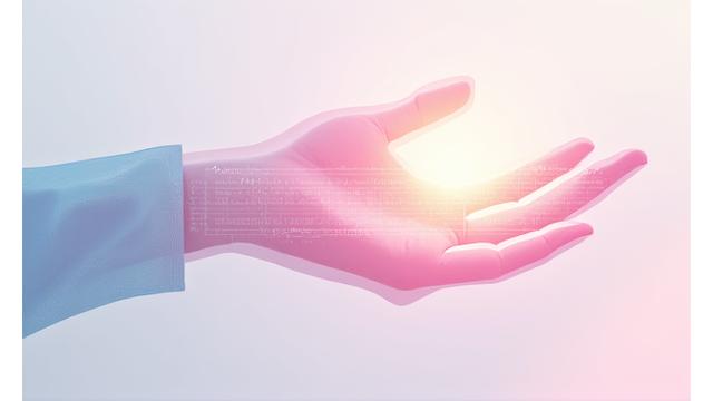 Ikona symbolizująca ograniczenie przetwarzania - dłoń zatrzymująca przepływ danych sygnalizujący stop, z delikatnymi fioletowo-różowymi refleksami, podkreślający kontrolę użytkownika.